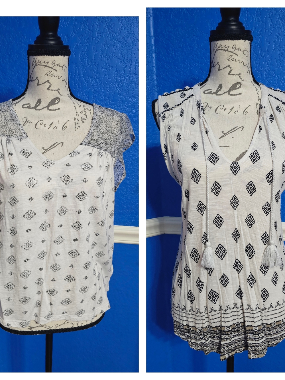 2 Lucky Brand White Sleeveless V-Neck Boho Print Tops